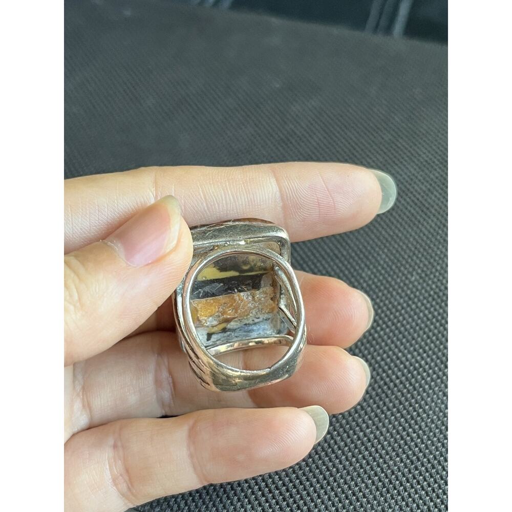 Vintage Artisan Sterling Silver Striped Honey Baltic Amber Split Shank Ring 7.5 - Picture 14 of 15